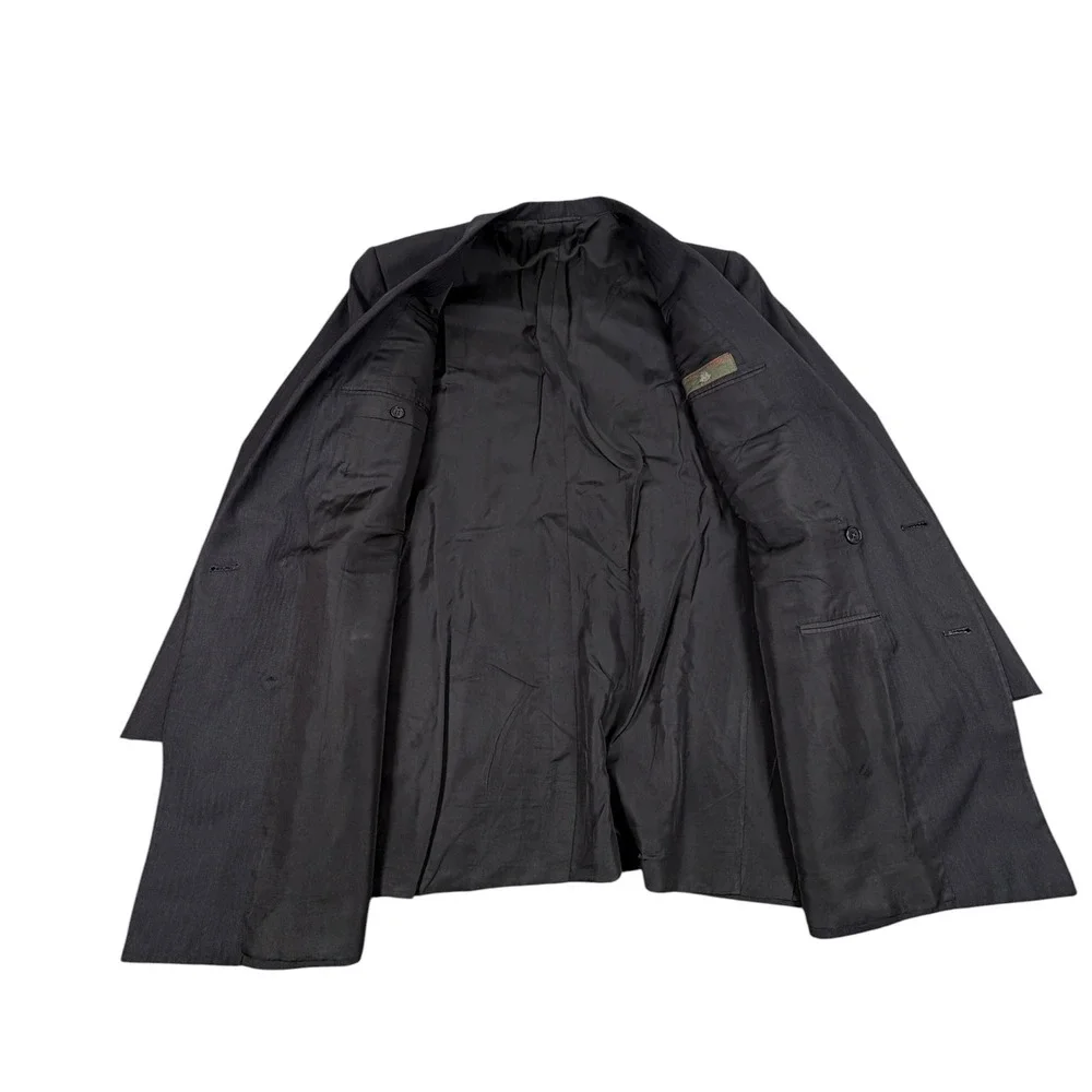 Luciano Barbera Mens Blazer Double Breasted Herringbone Black Wool 46R